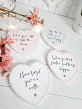 Load image into Gallery viewer, Positive Pink, White &amp; Grey Heart Coasters - Set 4
