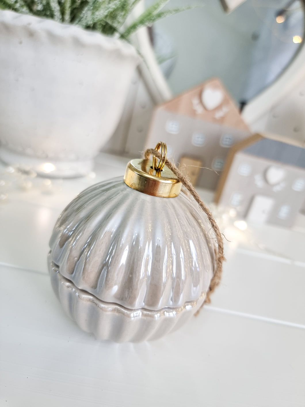 Taupe Ceramic Bauble Inspired Candle Holder