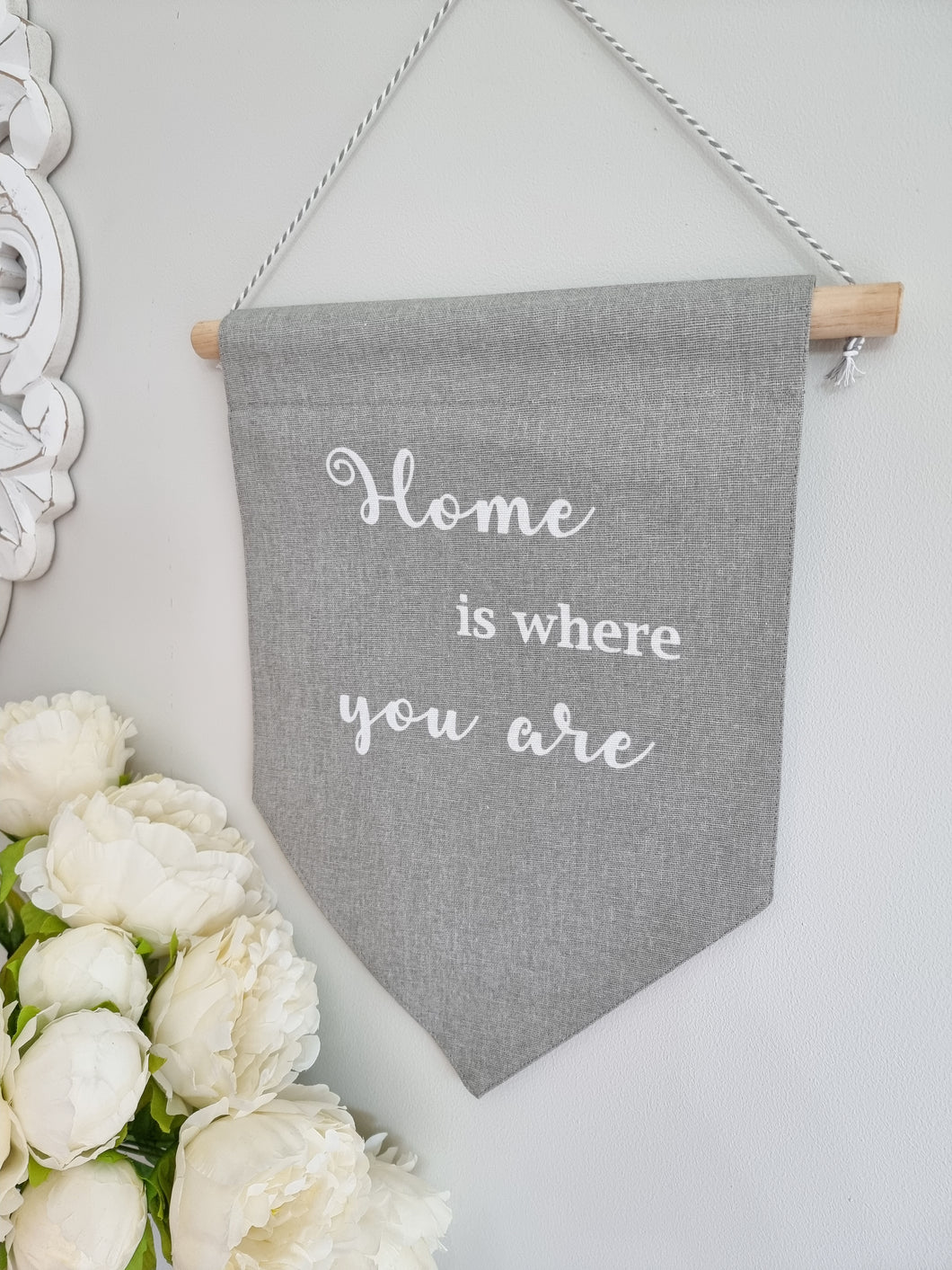 Dove Grey Home Is Where... Fabric Hanger