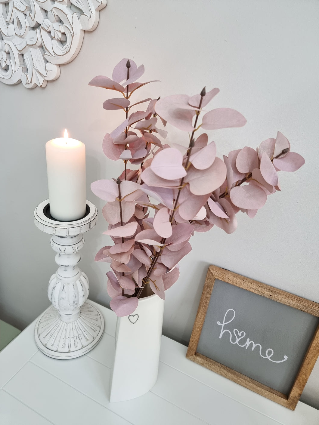 Blush Pink Faux Eucalyptus Branch