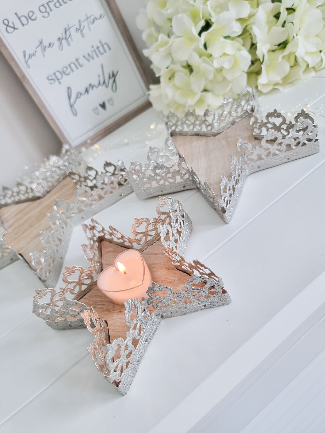 Silver Metal Star Tray With Wooden Base