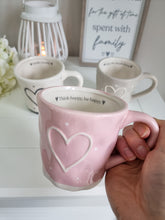 Load image into Gallery viewer, *IMPERFECT* Embossed Heart Mug With Text - 3 Styles
