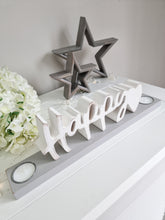 Load image into Gallery viewer, Grey &amp; White Happy Heart Candle Holder
