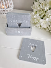 Load image into Gallery viewer, Grey Wash Positive Coasters With Heart Detail
