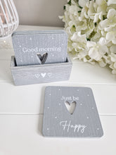 Load image into Gallery viewer, Grey Wash Positive Coasters With Heart Detail
