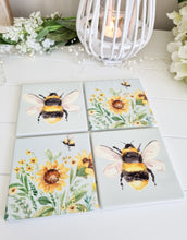 Load image into Gallery viewer, Spring Watercolour Bee Ceramic Coasters

