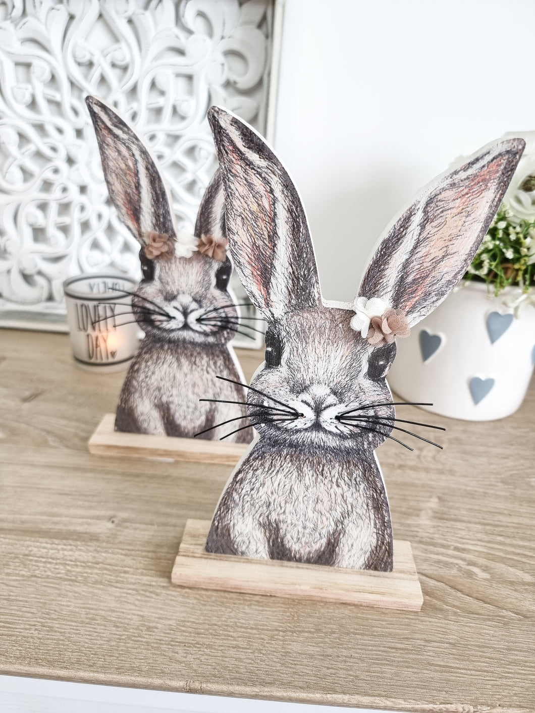 Sweet Wooden Floral Bunny Decoration