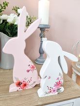 Load image into Gallery viewer, Spring Floral Pink OR White Wooden Bunny
