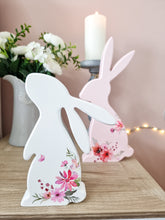 Load image into Gallery viewer, Spring Floral Pink OR White Wooden Bunny
