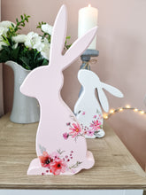 Load image into Gallery viewer, Spring Floral Pink OR White Wooden Bunny
