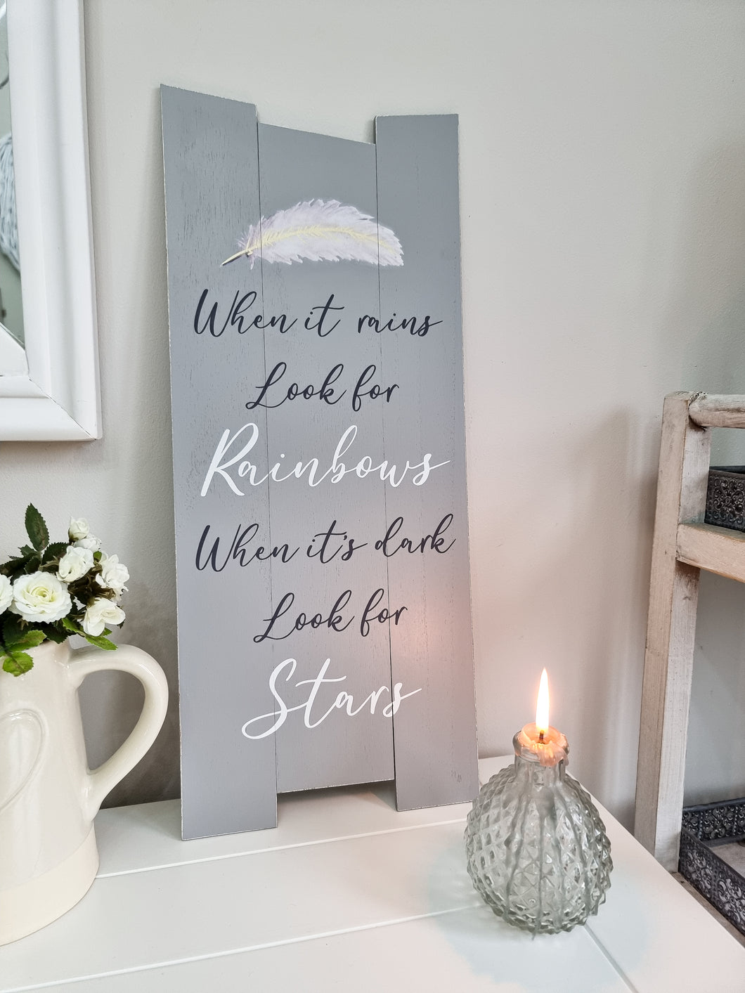 Grey Panel Rainbows & Stars Wall Plaque