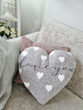 Load image into Gallery viewer, Grey &amp; White Heart Shaped Love You Cushion
