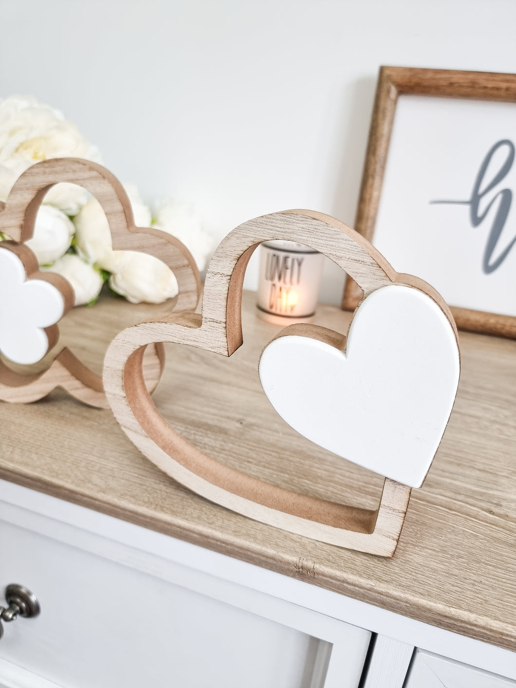 White Wooden Heart/Flower Decoration