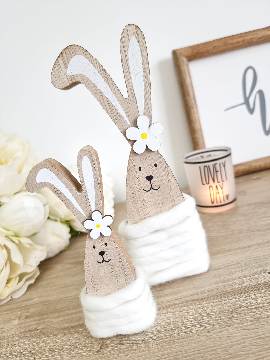 White Wool Bunny With Daisy Detail