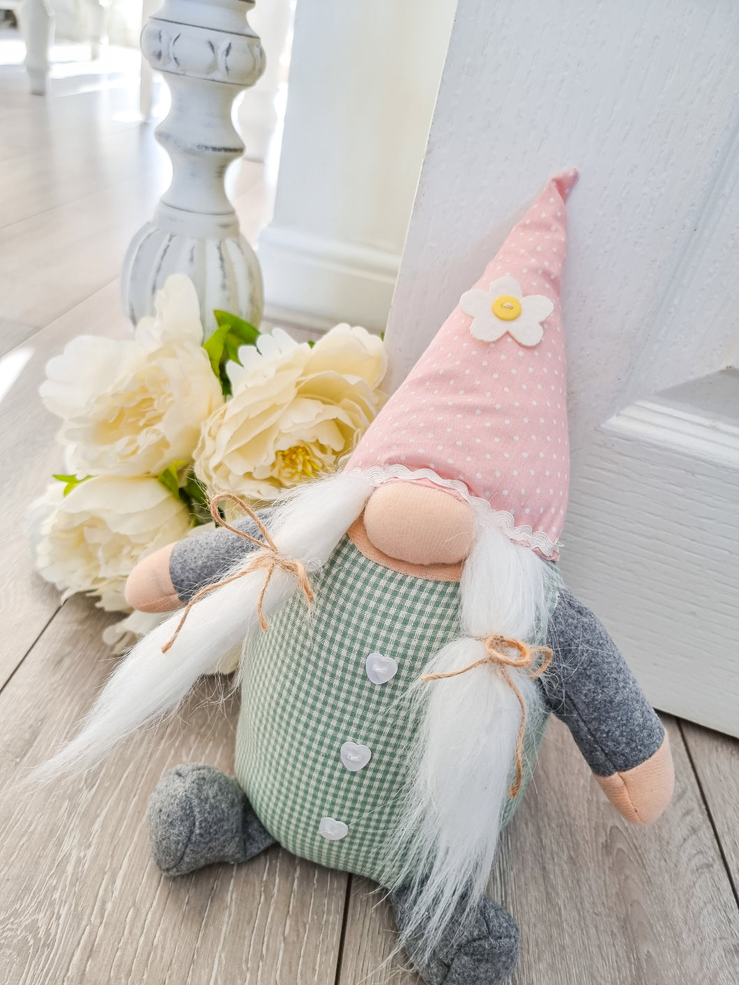 Nordic Gnome Doorstop With Pink Daisy Hat