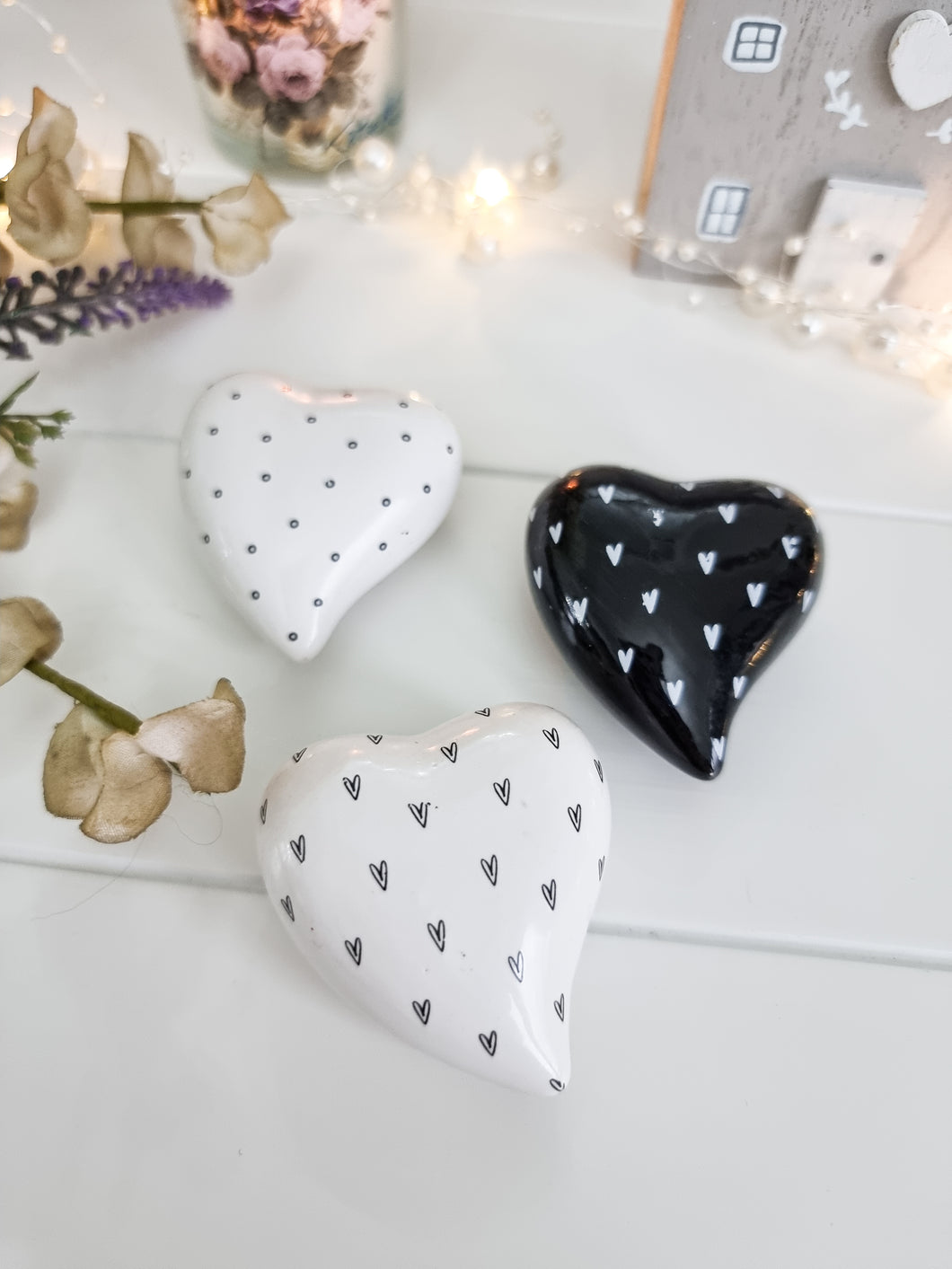 Black & White Ceramic Decorative Hearts
