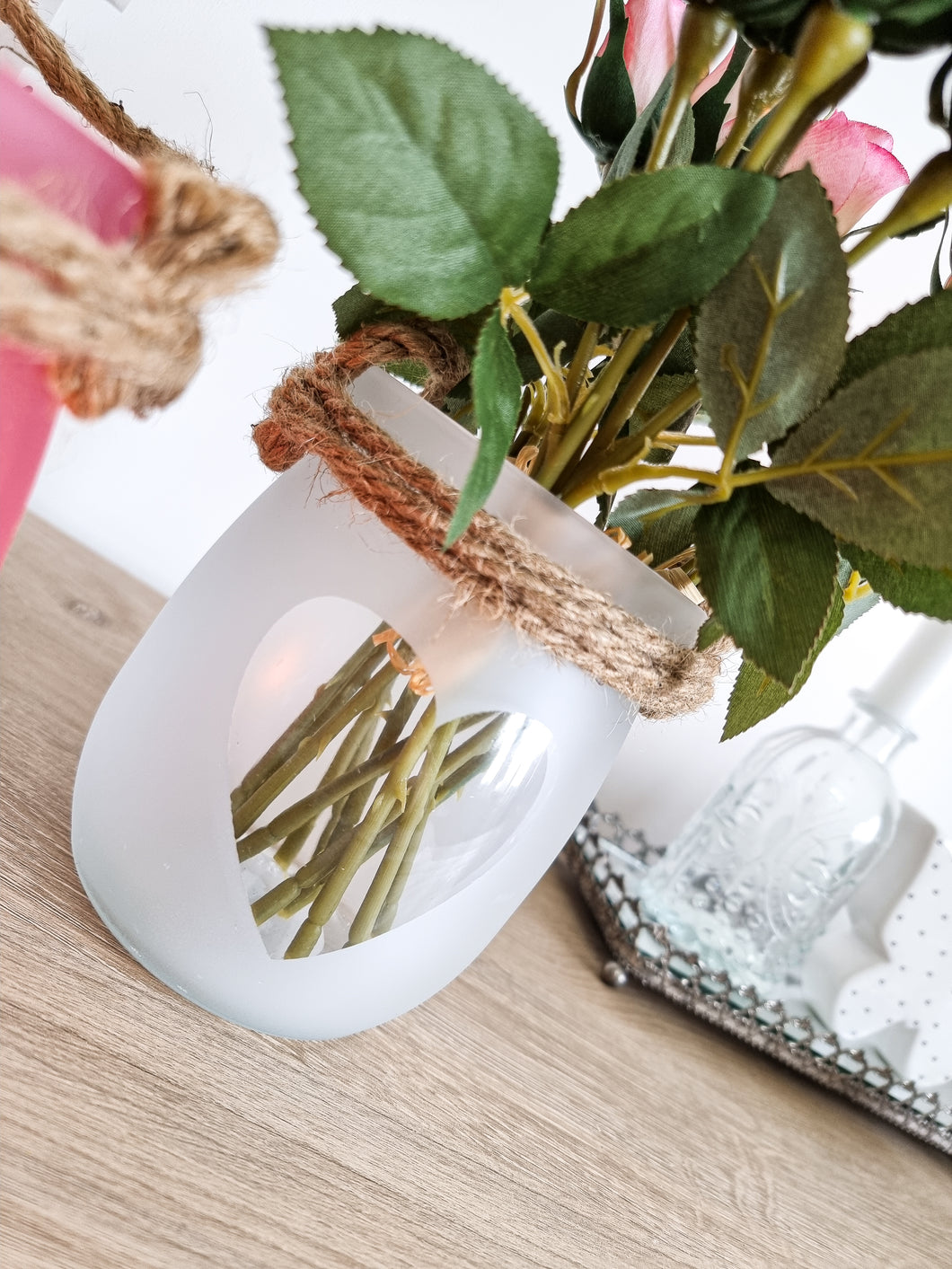 Pink OR White Glass Heart Candle Jars