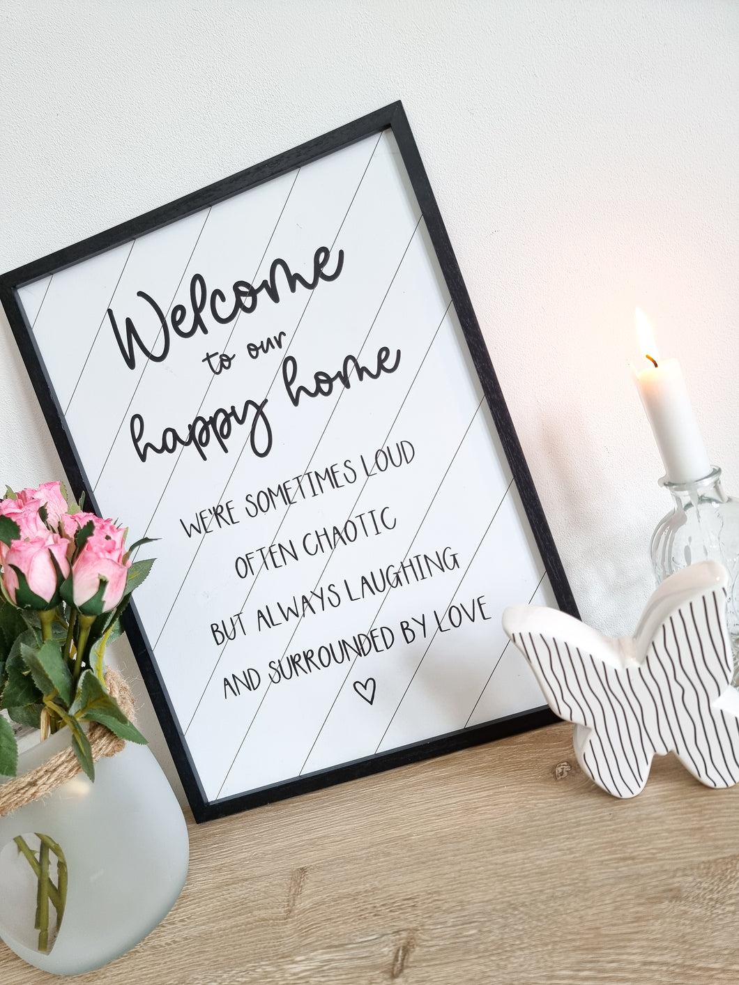 Welcome To Our Happy Home Black Framed Plaque