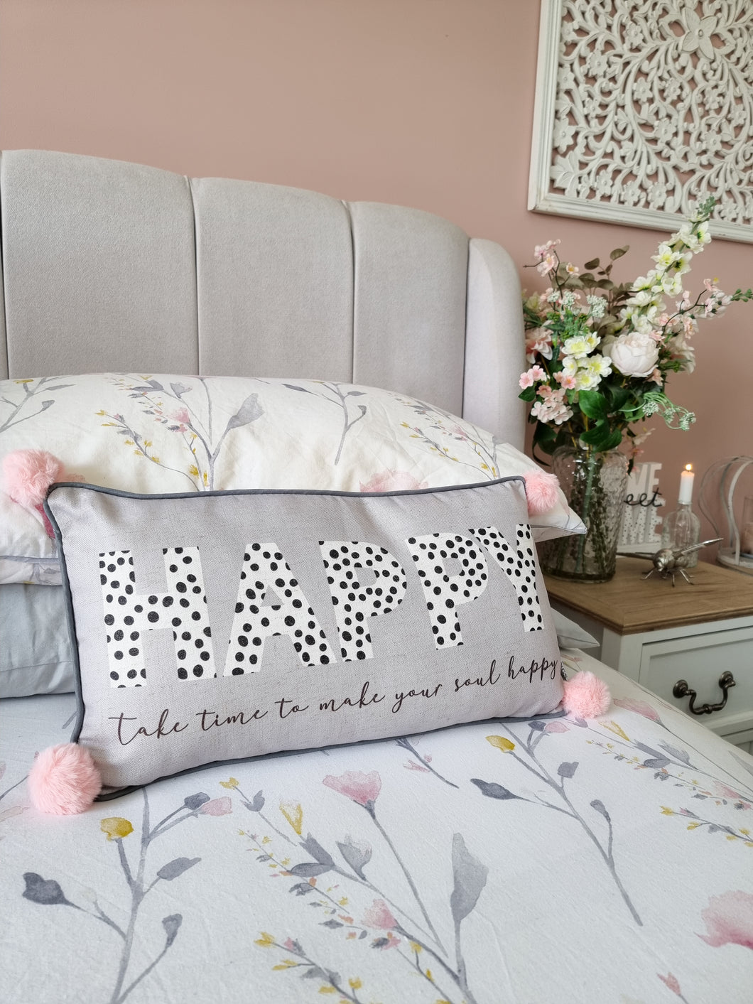 Happy Pink Pom Pom Cushion