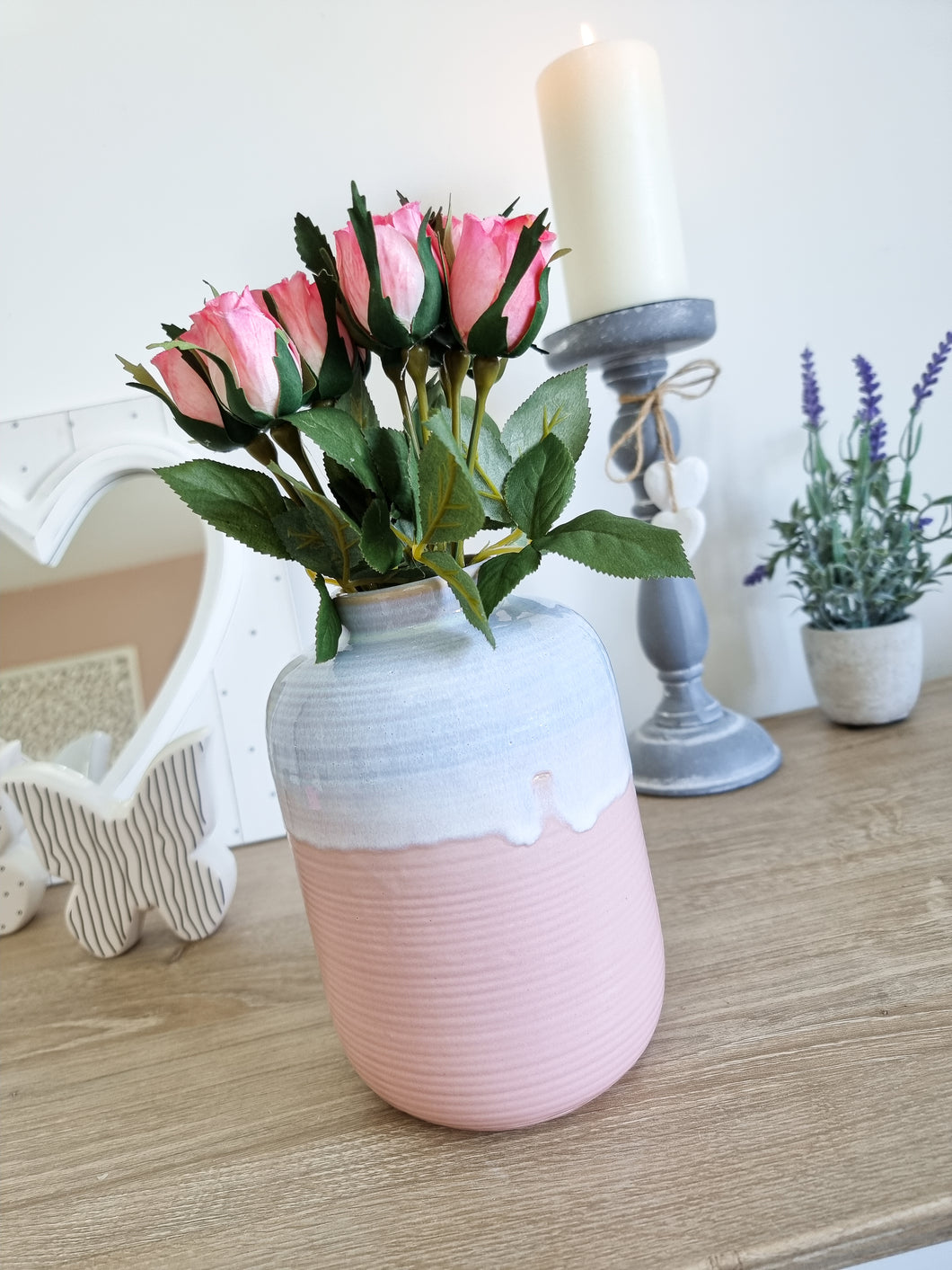 Pink Iridescent Glaze Stoneware Vase