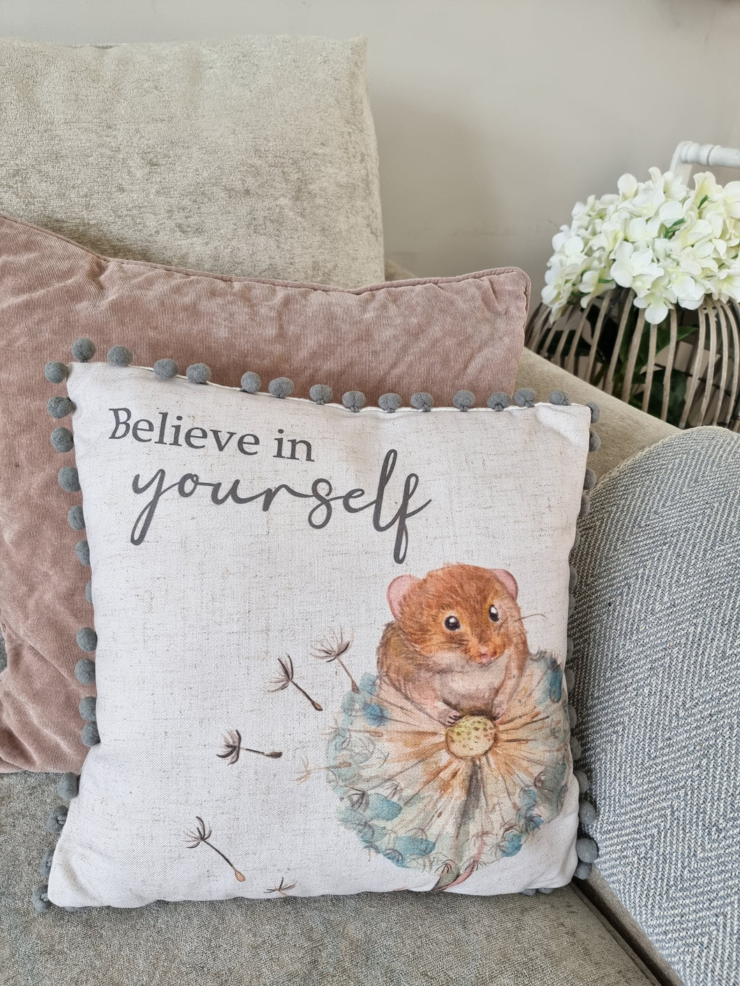 Believe In Yourself Mouse Pom Pom Cushion