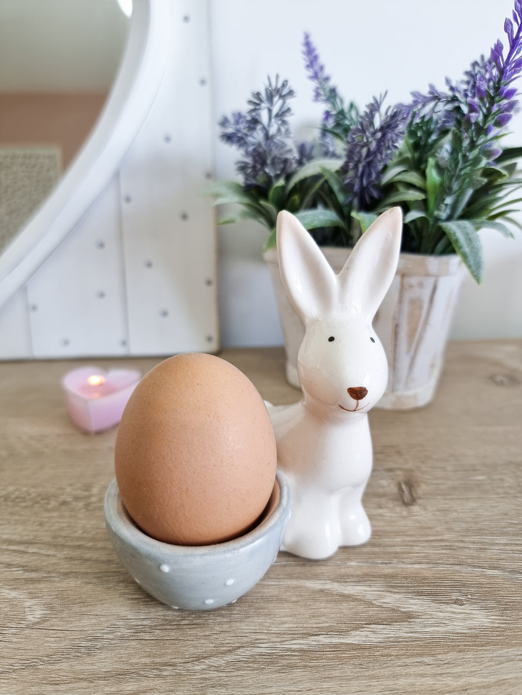 Grey Polka Dot Bunny Egg Holder