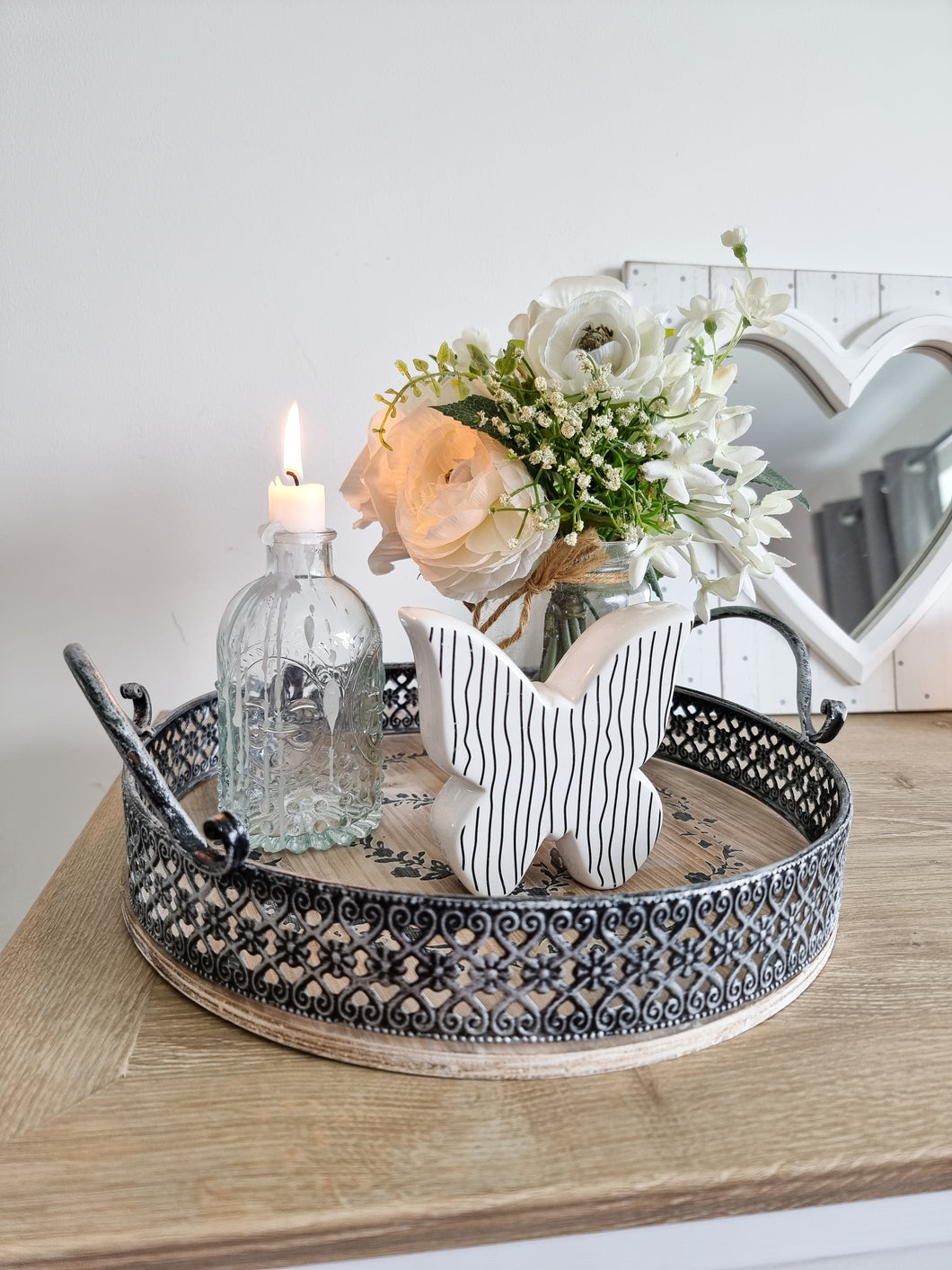 Intricate Grey Round Tray With Heart Detail