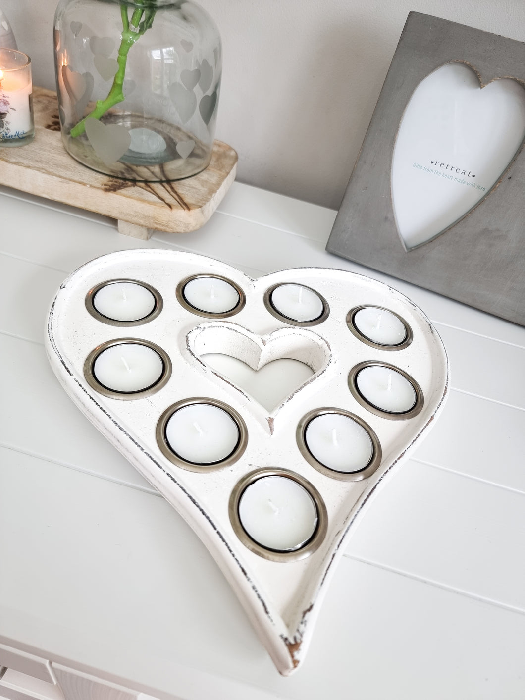 White Heart Shaped Multiple T-Light Candle Holder