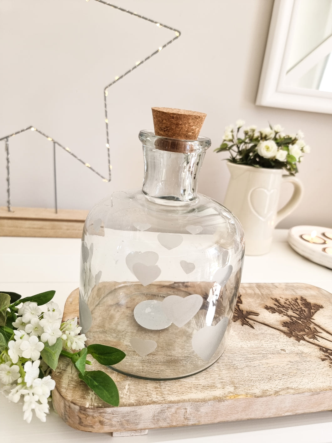 Frosted Heart Chubby Glass Bottle/Jar With Cork