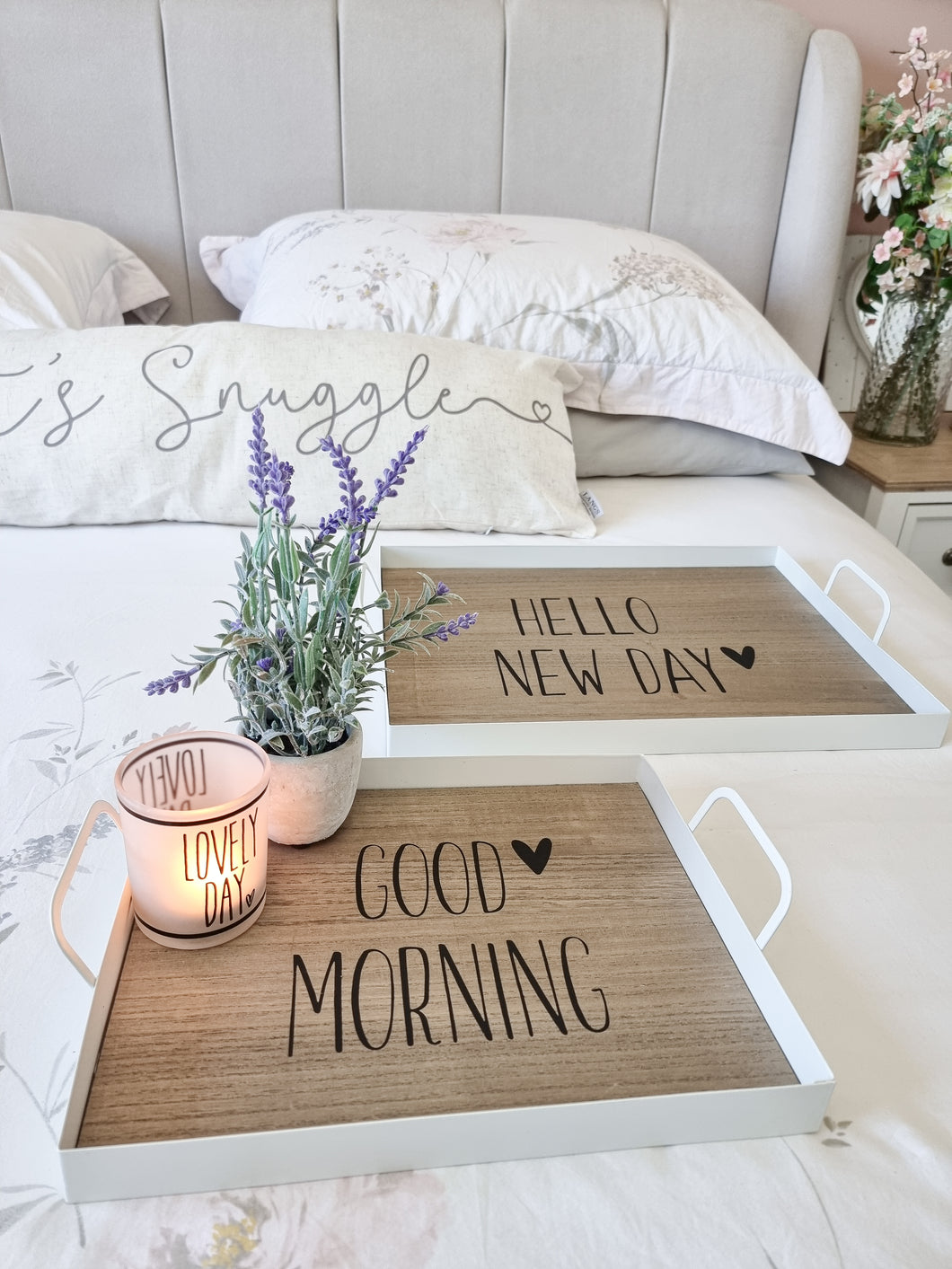 White Metal Morning Tray With Black Heart