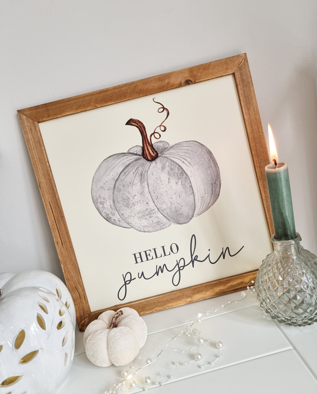 Hello Pumpkin Neutral Tone Framed Wall Plaque