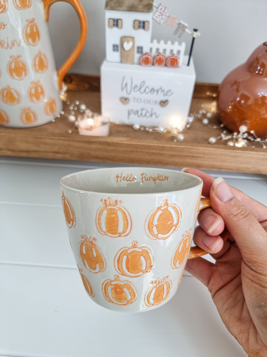 Hello Autumn Orange Pumpkin Mug