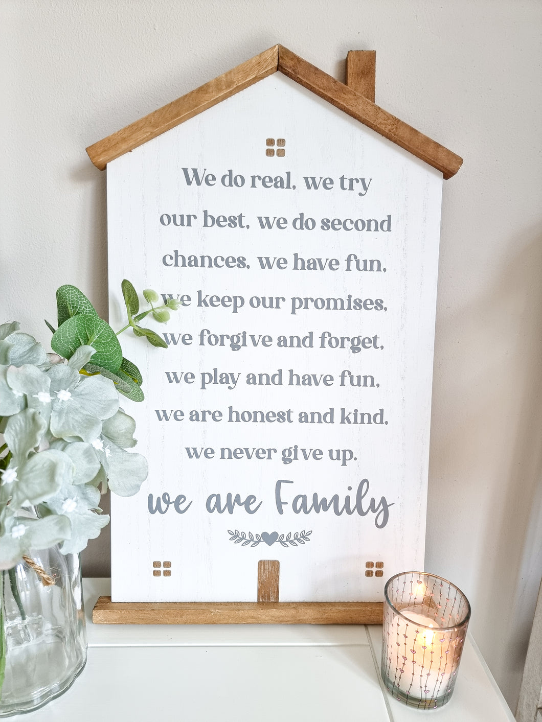 White Rustic House Shaped Family Wall Plaque