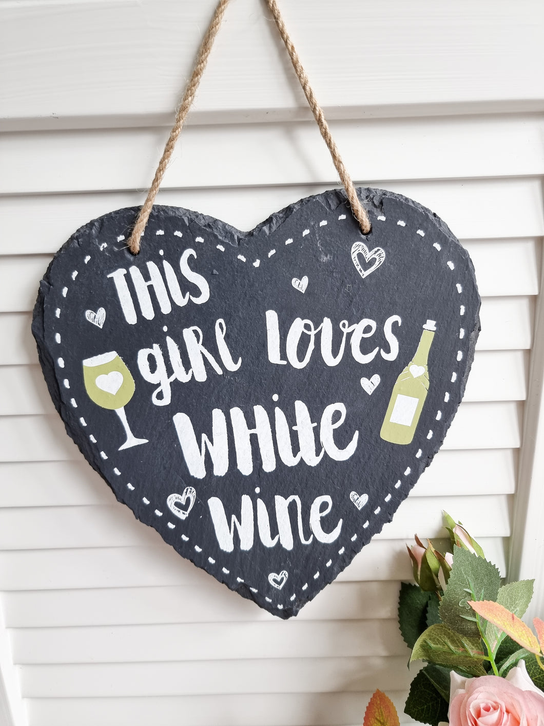 Heart Shaped Slate Rose, White OR Red Wine Sign