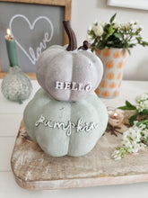 Load image into Gallery viewer, Sage Green &amp; Grey Stacked Hello Pumpkin Ornament
