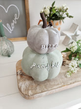 Load image into Gallery viewer, Sage Green &amp; Grey Stacked Hello Pumpkin Ornament
