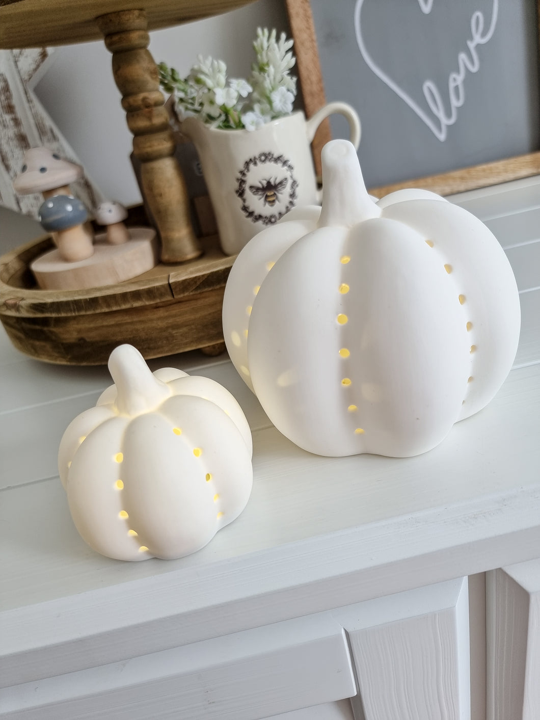White Ceramic Light Up Pumpkin
