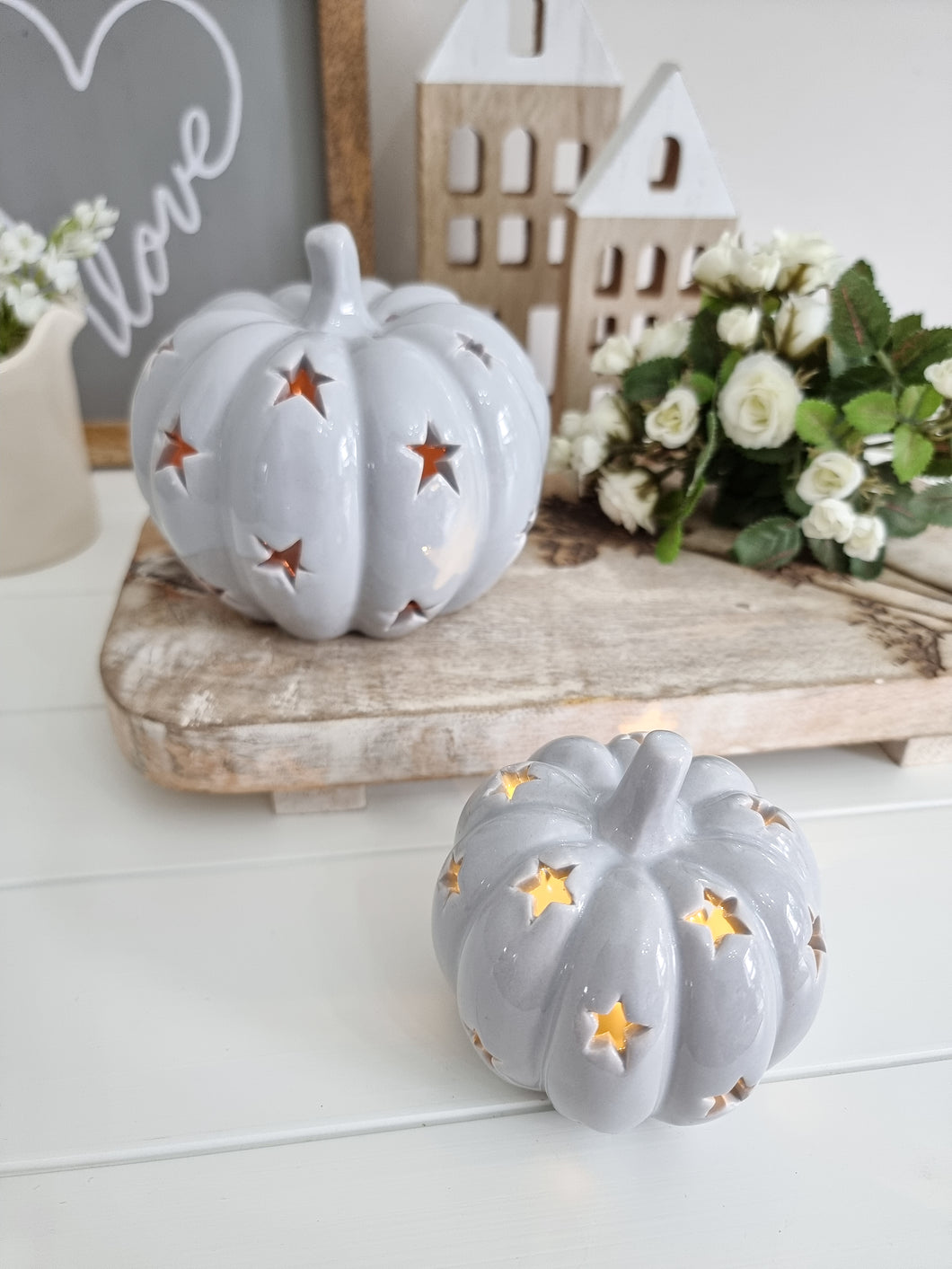 Grey Ceramic Cut Out Star Pumpkin