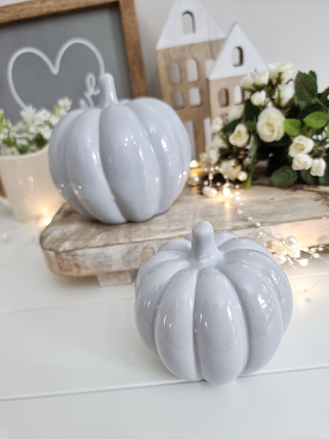 Grey Glossy Ceramic Pumpkin