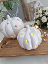 Load image into Gallery viewer, White Ceramic Cut Out Star Pumpkin
