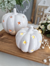 Load image into Gallery viewer, White Ceramic Cut Out Star Pumpkin
