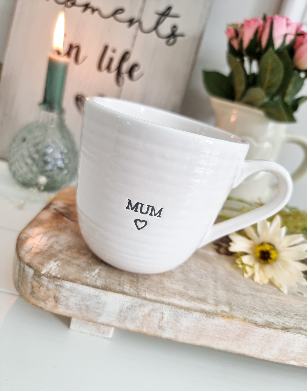 White Ribbed Mum Heart Mug