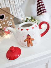 Load image into Gallery viewer, Cream Festive Gingerbread Heart Teapot
