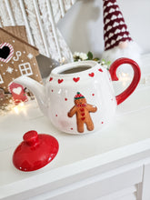 Load image into Gallery viewer, Cream Festive Gingerbread Heart Teapot
