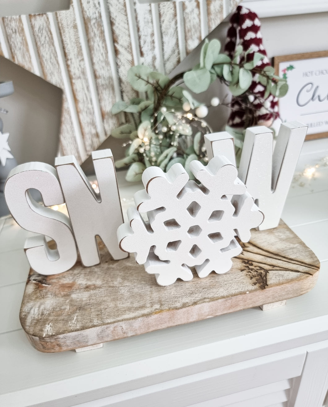 White Glitter SNOW Block Letters