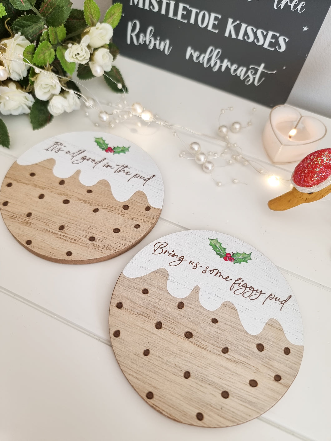 Christmas Pudding Style Xmas Coasters - Set 2