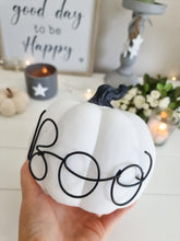Load image into Gallery viewer, White Ceramic 3D BOO Halloween Pumpkin
