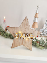 Load image into Gallery viewer, Silver Glitter Light Up Xmas Standing Wooden Star
