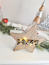 Load image into Gallery viewer, Silver Glitter Light Up Xmas Standing Wooden Star
