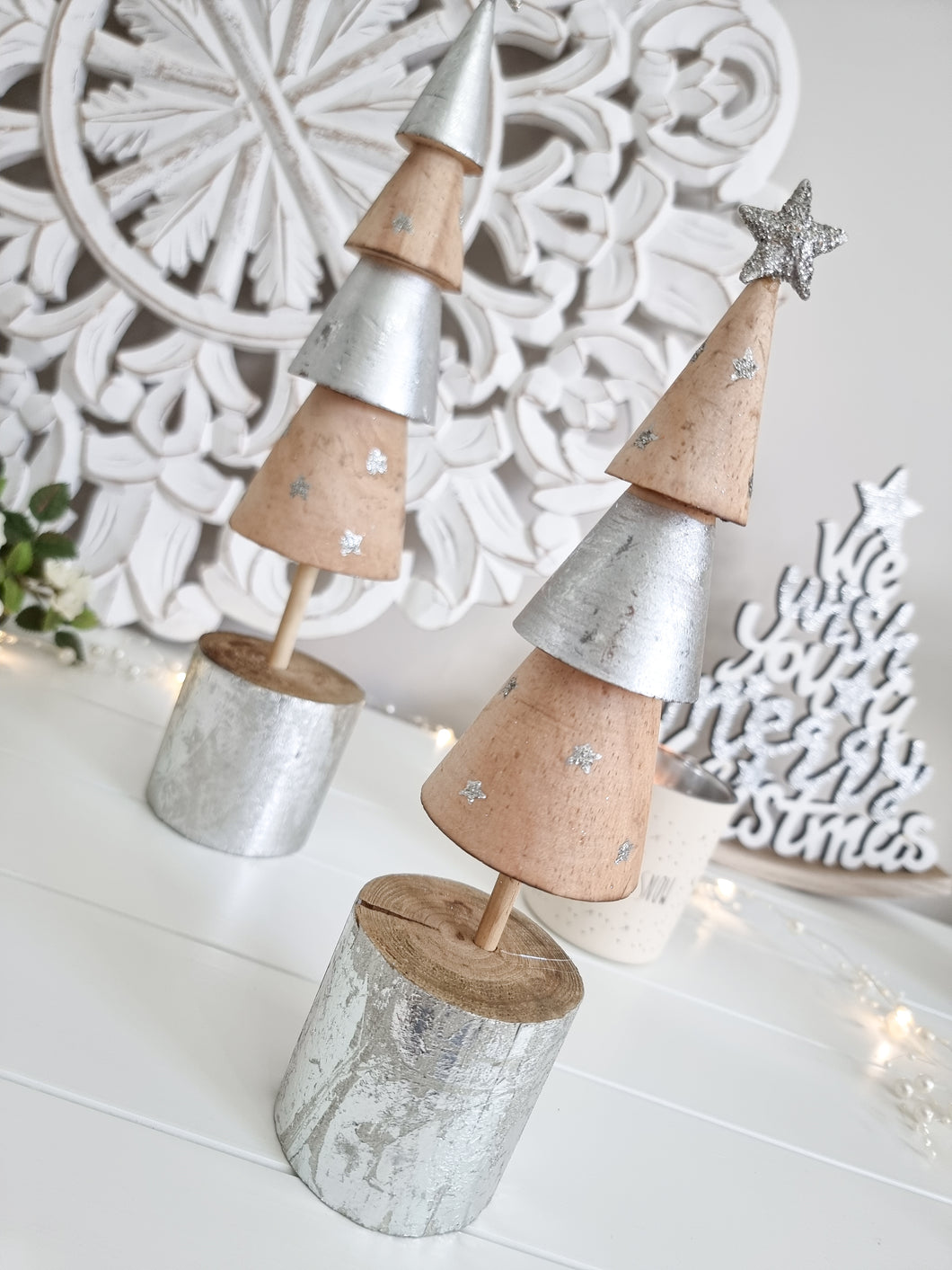 Nordic Inspired Silver Star Wooden Tree Figure